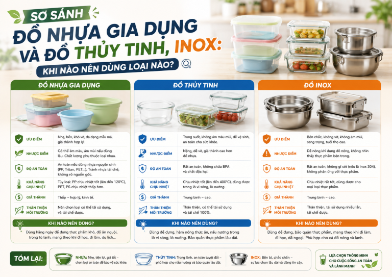 SO SÁNH ĐỒ NHỰA GIA DỤNG VÀ ĐỒ THỦY TINH, INOX: KHI NÀO NÊN DÙNG...